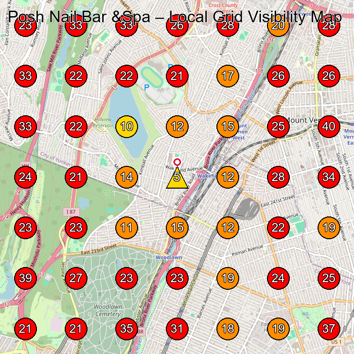 Posh Nail Bar &Spa GeoGrid visibility map for Beauty Salon in Bronx